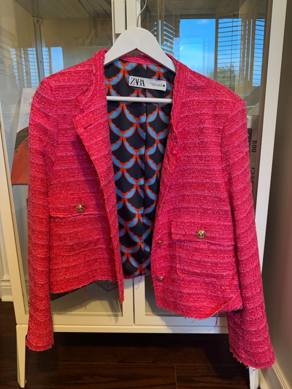 Zara Hot Pink Tweed Cropped Blazer